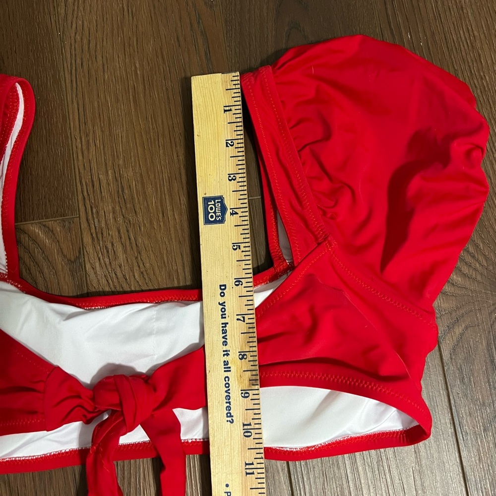 NWOT Red bikini top Square Neck Puff Sleeves Adjustable tie back bathing suit - Picture 5 of 10